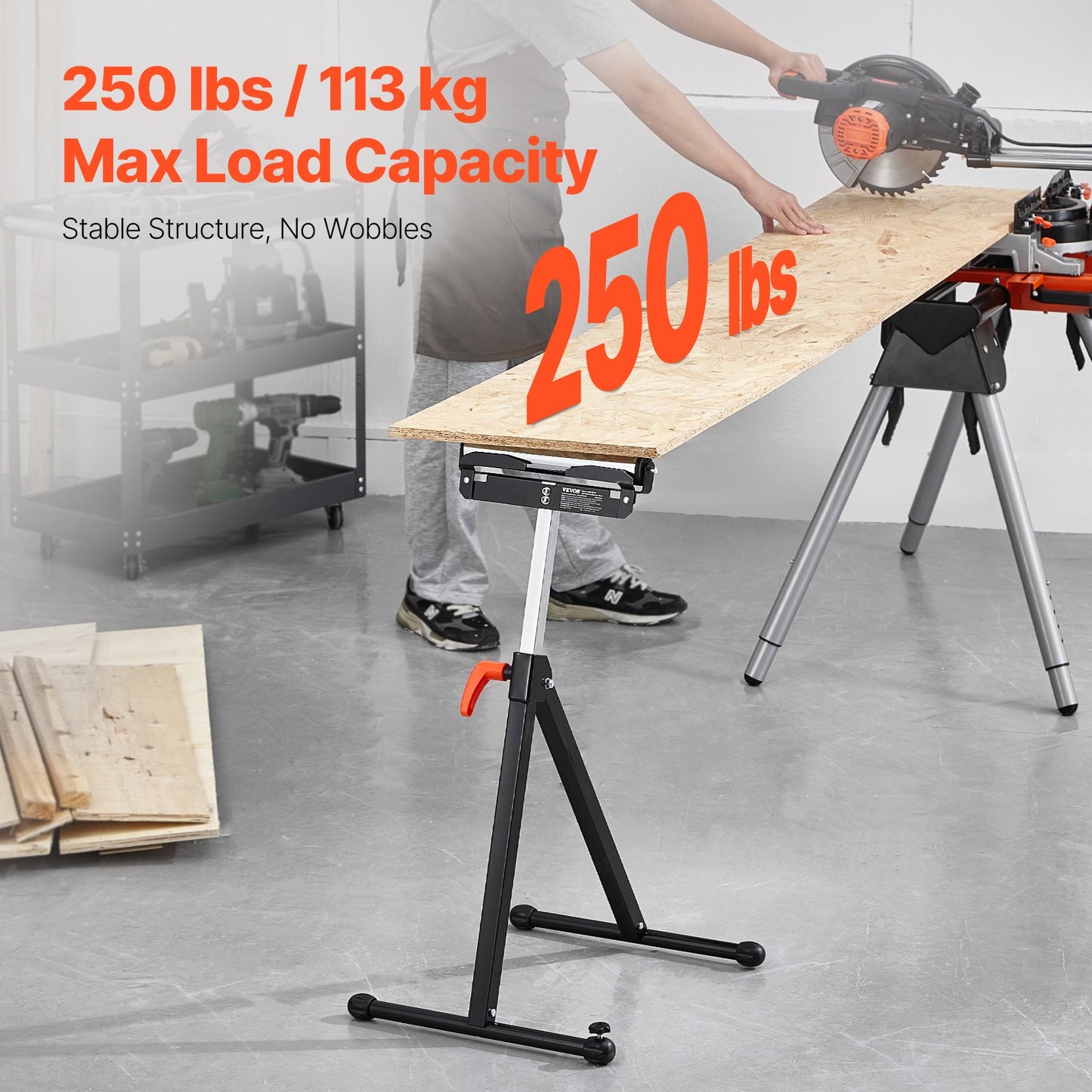 2er-Pack Rollenständer, maximale Belastung 250 lb, verstellbar 27-43 Zoll, für die Holzbearbeitung