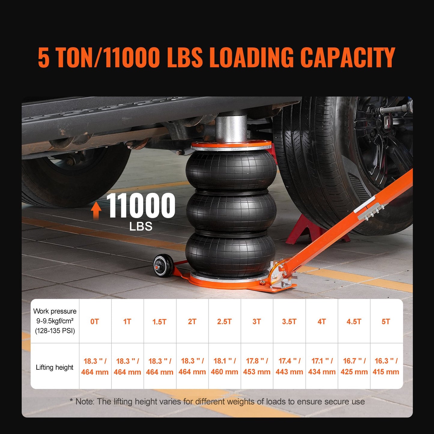 Air Jack 5 Ton/11000 lbs pneumatisk domkraft med förhöjd kolumn för Sedan