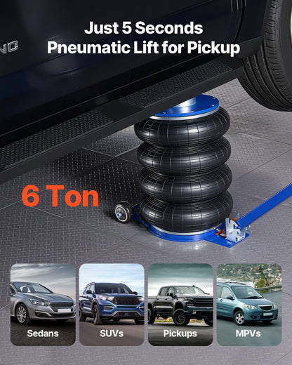 Air Jack, 6 Ton/13227 lbs Airbag Jack, Lift Up to 26.5 inch with Heightened Column, Adjustable Handle & Thick Rubber Pad, 2-5 s Fast Lifting Pneumatic for Car, SUV, Pickup Truck Repair, Garage