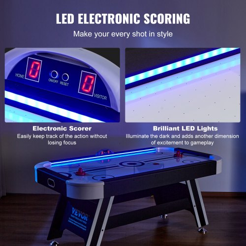 Luftbetriebener Hockeytisch, Sporthockeyspiel, Schieber, Pucks, LED-Punkteanzeige | EU