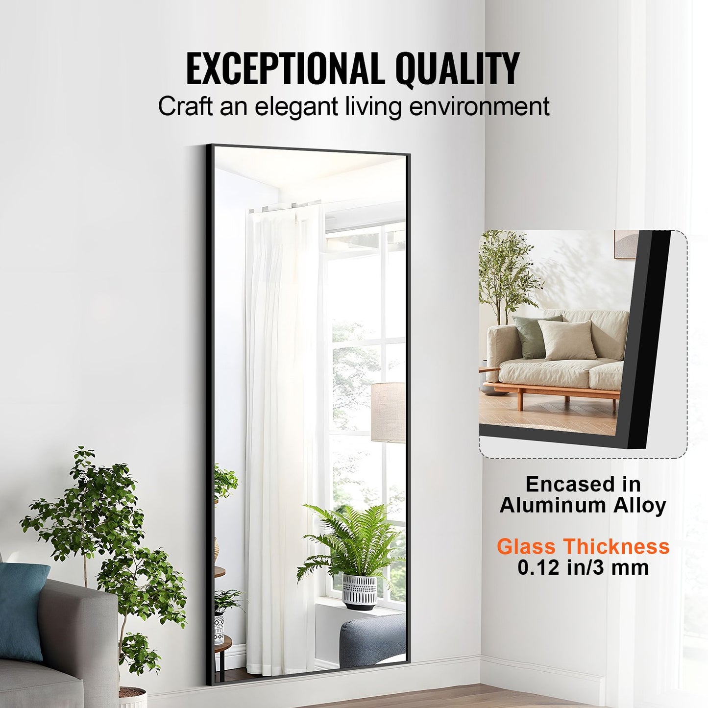Full Length Floor Mirror 71'' x 31'' Freestanding Wall Mounted with Stand