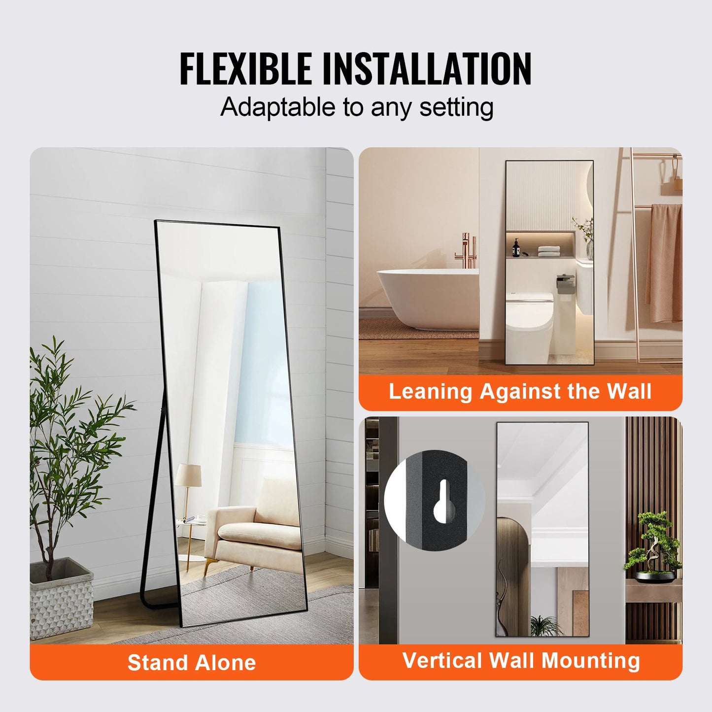 Full Length Floor Mirror 71'' x 31'' Freestanding Wall Mounted with Stand
