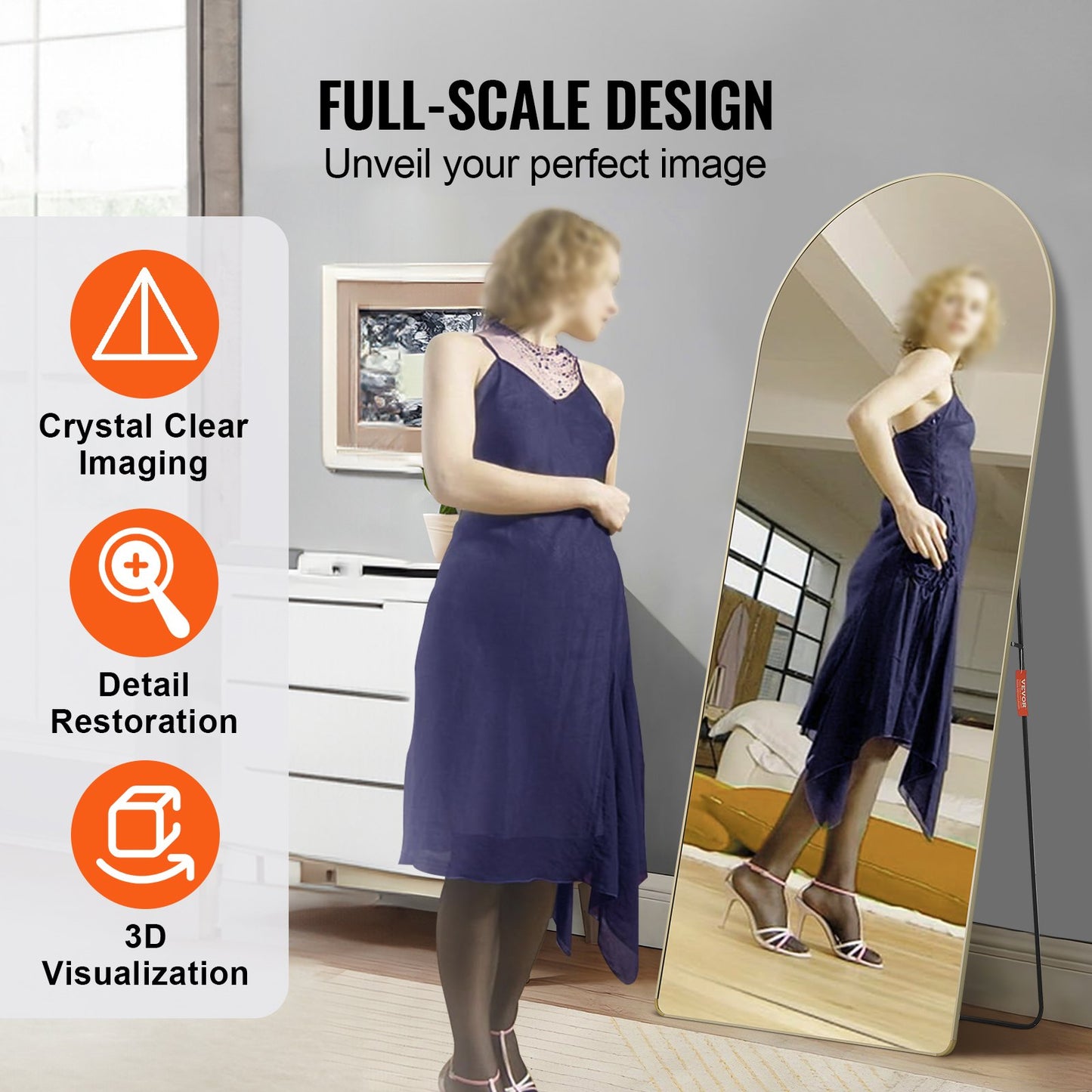 Arched Full Length Mirror, 71'' x 30'', Large Free Standing Leaning Hanging Wall Mounted Floor Mirror with Stand Aluminum Alloy Frame, Full Body Dressing Mirror for Living Room Bedroom, Black