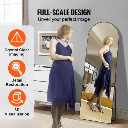 Curved Tall Mirror, 65'' x 22'', Spacious Standalone or Wall Mount Reflective Surface with Aluminum Frame, Comprehensive View Dress Mirror for Bedroom or Living Space, Black