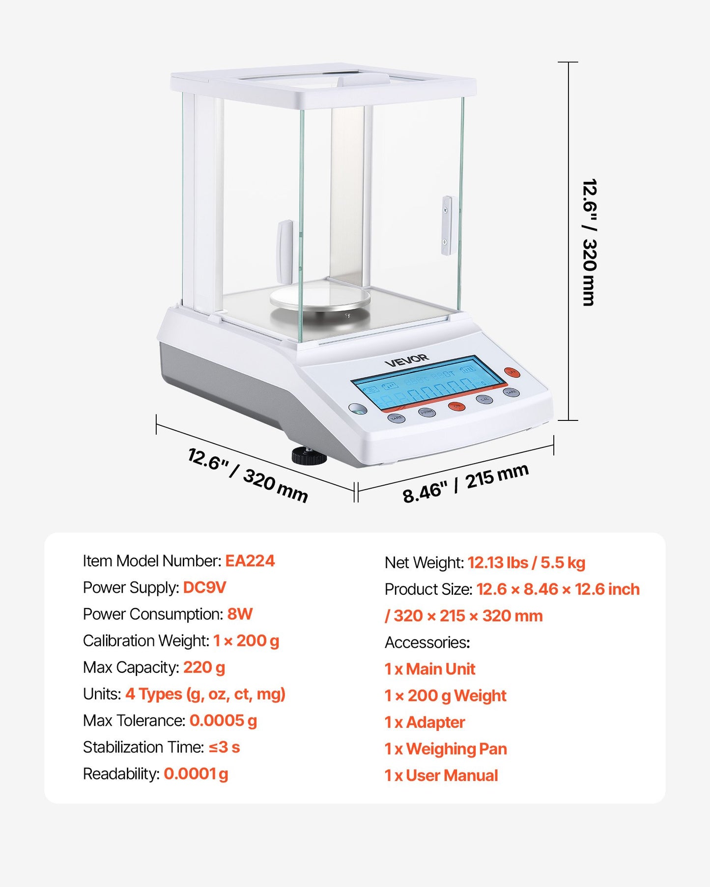 Analytical Balance, 220 g x 0.1 mg, 0.0001 g High Precision Accuracy Lab Scale, g/oz/ct/mg 4 Units Electronic Digital Analytical Balance with Glass Draft Shield, for Laboratory Jewelry Pharmacy