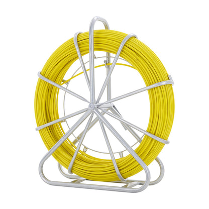 Fish Tape Fiberglass, 600 ft, 5/16 in, Duct Rodder Fishtape Wire Puller, Cable Running Rod with Steel Reel Stand, 3 Pulling Heads, Fishing Tools for Walls and Electrical Conduit, Non-Conductive