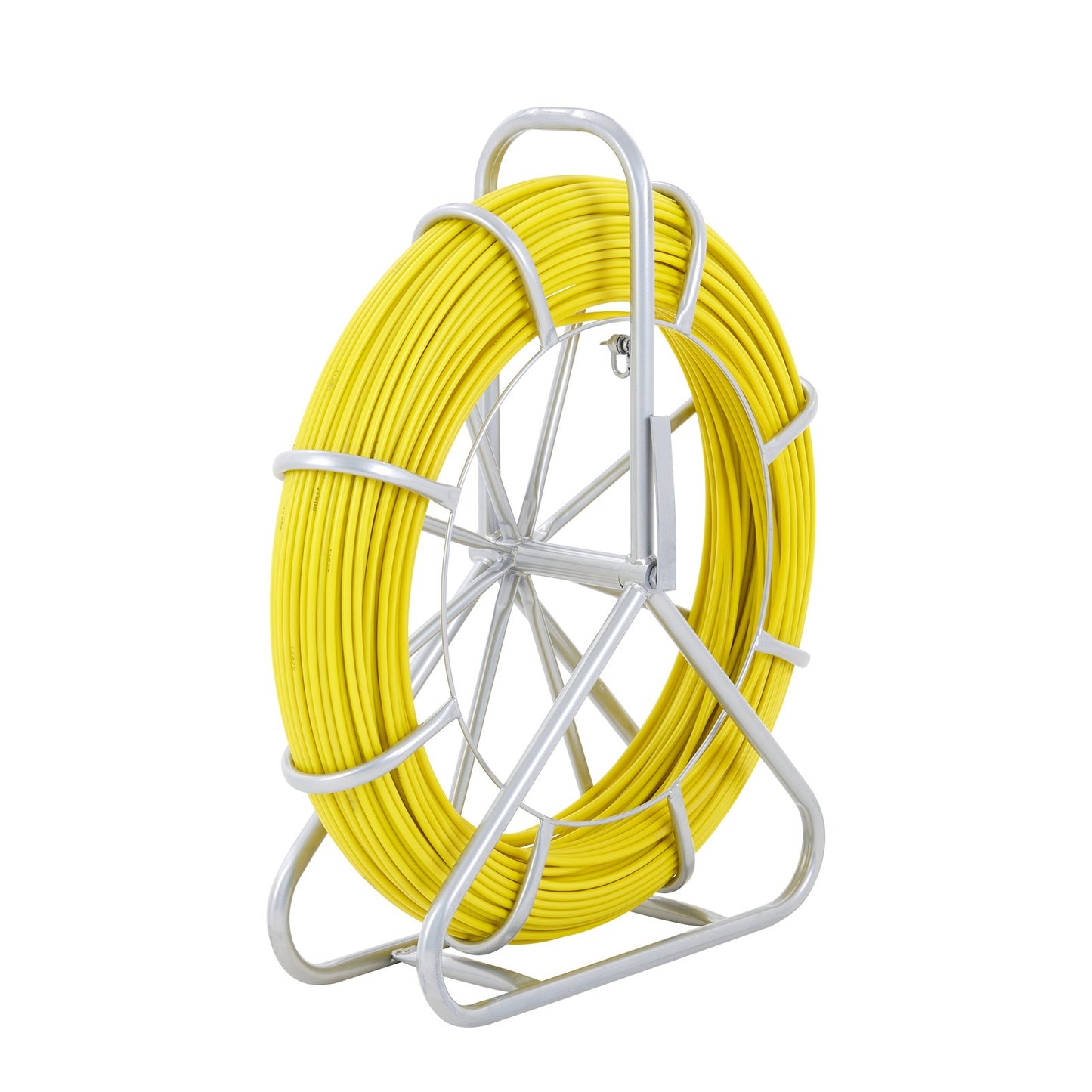Fish Tape Fiberglass, 425 ft, 1/4 inch, Duct Rodder Fishtape Wire Puller, Cable Rod with Steel Reel Stand, 3 Pulling Heads, Fishing Tool for Walls and Electrical Wires, Non-Conductive