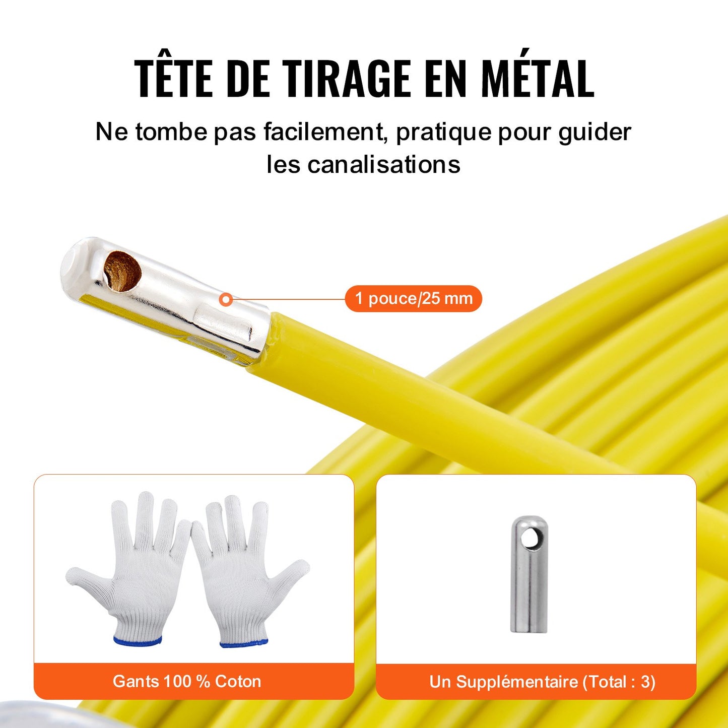 Fish Tape Fiberglass, 425 ft, 1/4 inch, Duct Rodder Fishtape Wire Puller, Cable Running Rod with Steel Reel Stand, 3 Pulling Heads, Fishing Tools for Walls and Electrical Conduit, Non-Conductive