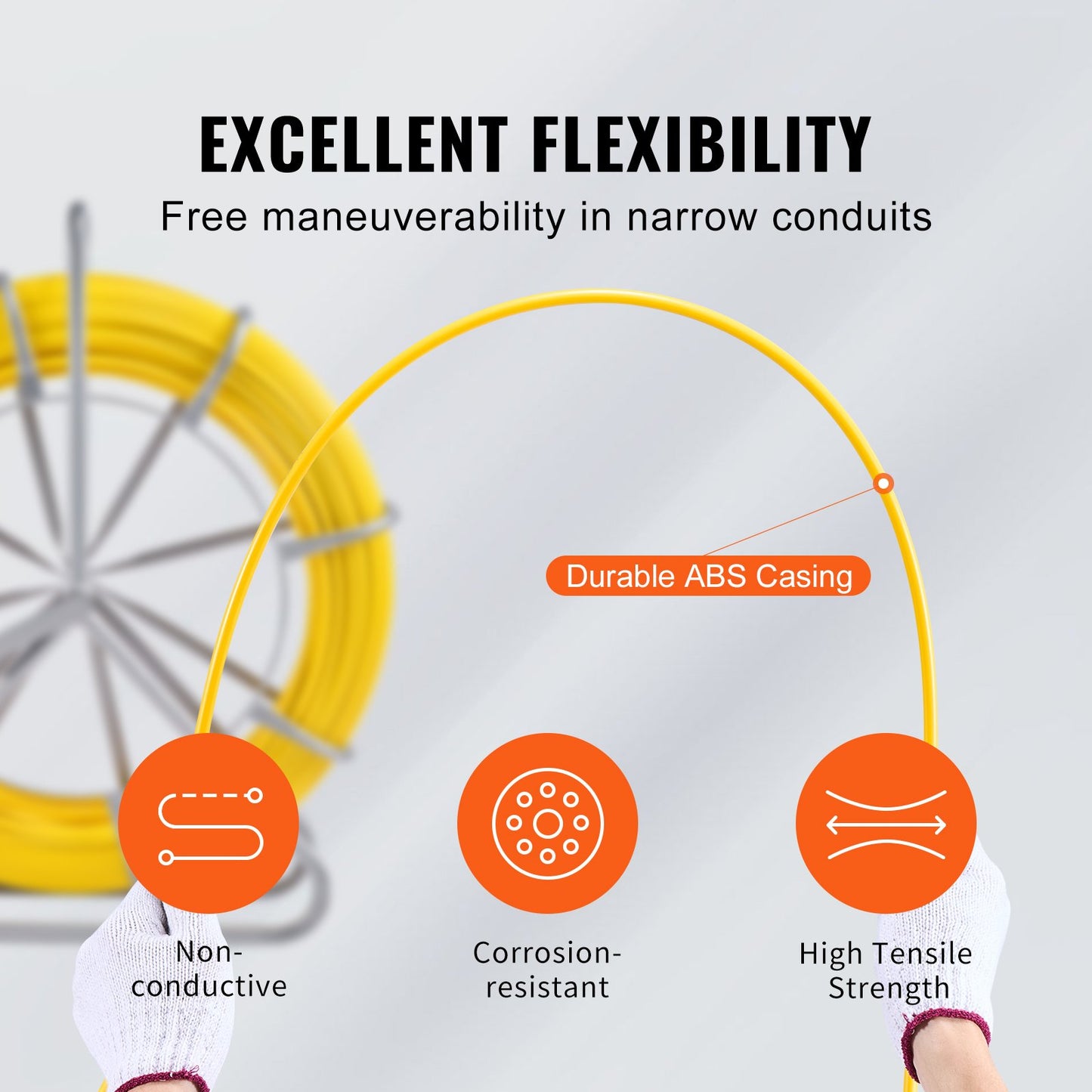 Fish Tape Puller Glasfiber 656 ft 5/16 in Wire Cable Running Duct Rodder