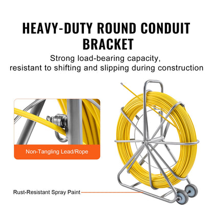 Fish Tape Puller Glasfiber 656 ft 5/16 in Wire Cable Running Duct Rodder