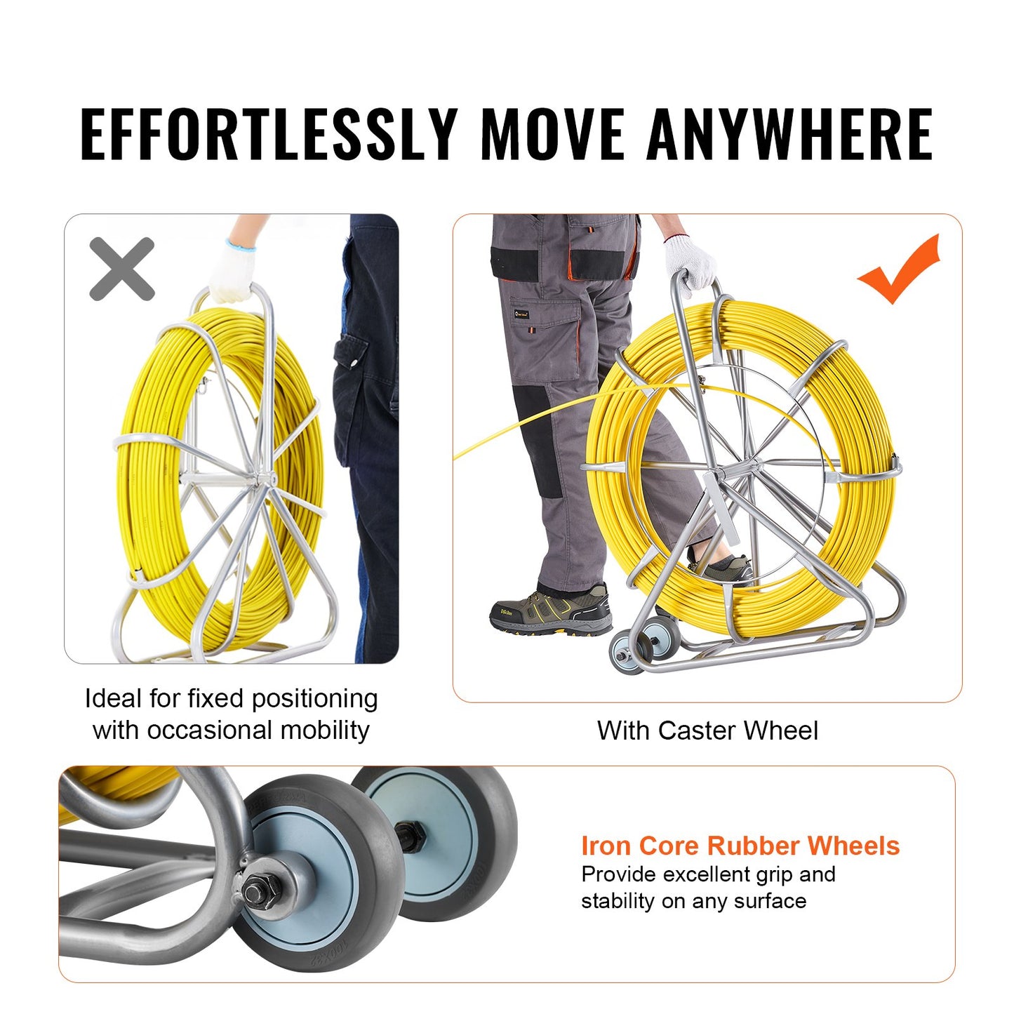 Fish Tape Puller Glasfiber 656 ft 5/16 in Wire Cable Running Duct Rodder