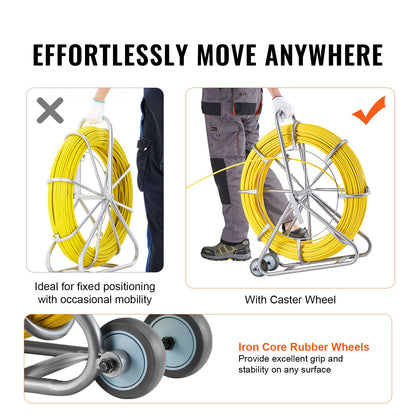 Fish Tape Puller Glasfiber 656 ft 5/16 in Wire Cable Running Duct Rodder