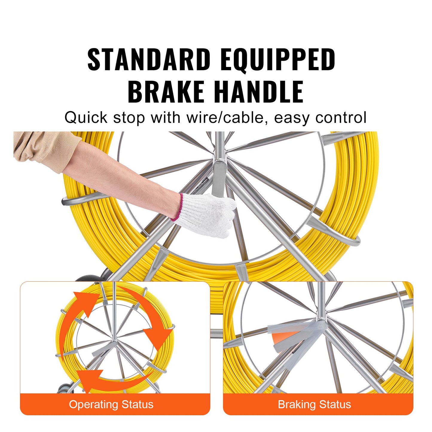 Fish Tape Puller Glasfiber 656 ft 5/16 in Wire Cable Running Duct Rodder