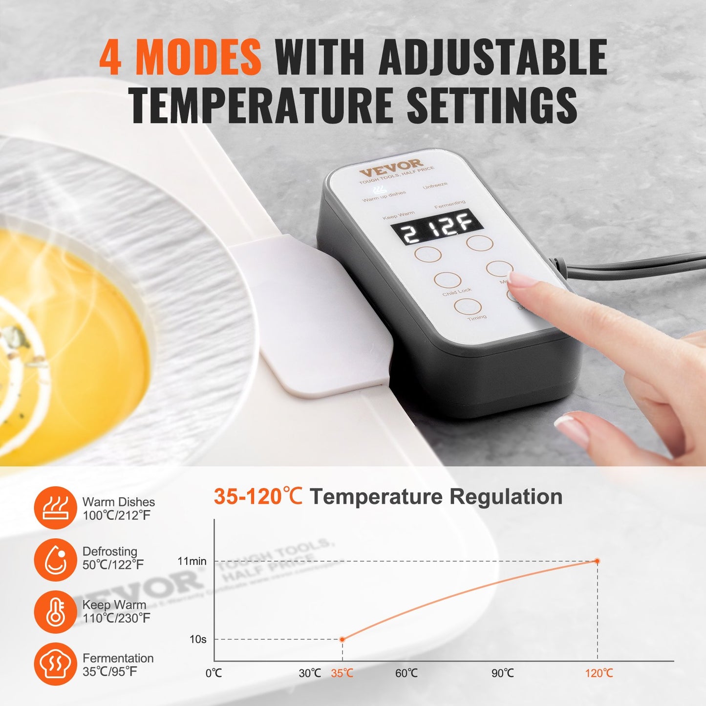 Electric Warming Tray, Food Warming Mat for Buffet, Rollable & Portable Silicone Food Warmer with 4 Adjustable Temperature Settings, Auto Shut-Off & Child Lock, Perfect for Parties, Catering