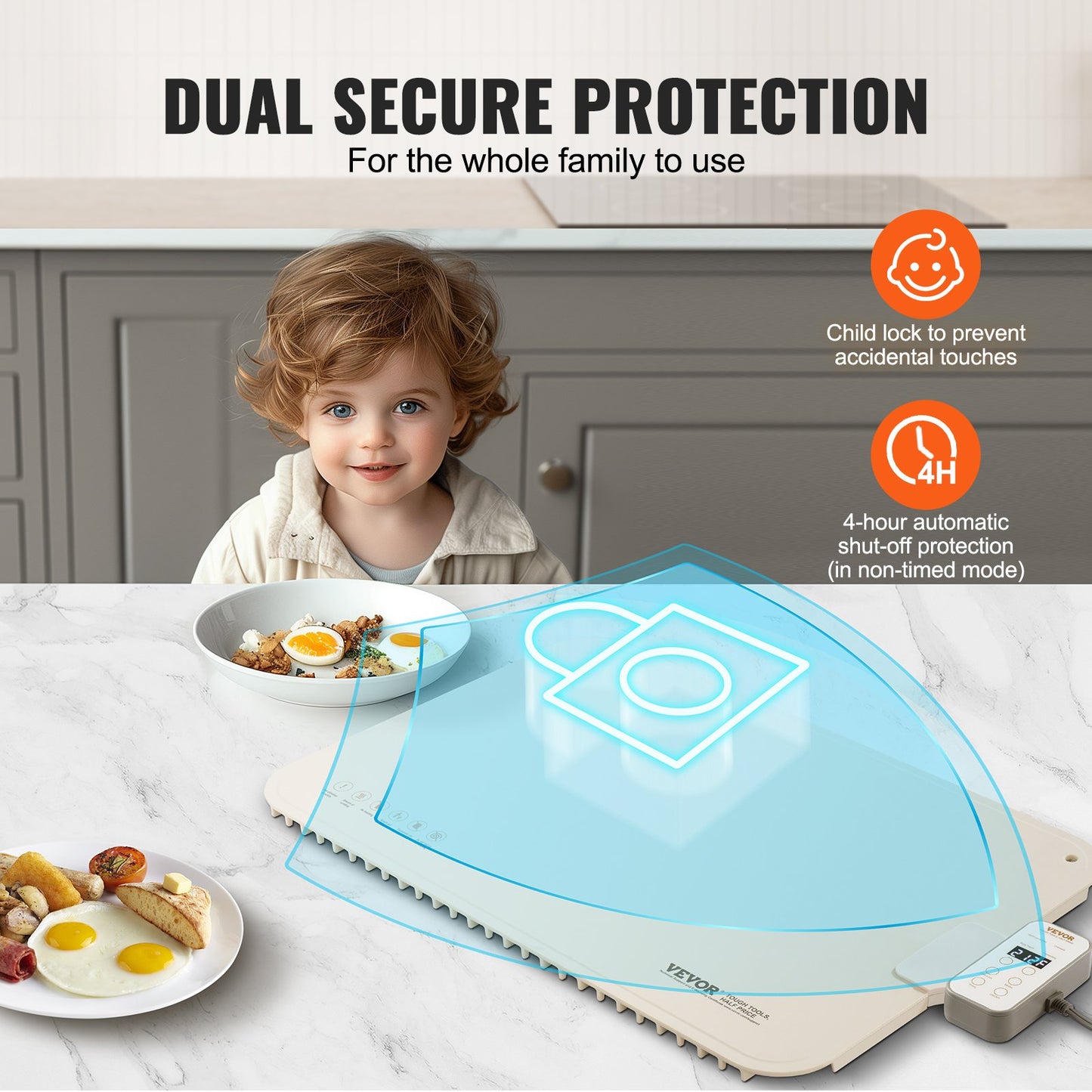 Electric Warming Tray, Food Warming Mat for Buffet, Rollable & Portable Silicone Food Warmer with 4 Adjustable Temperature Settings, Auto Shut-Off & Child Lock, Perfect for Parties, Catering