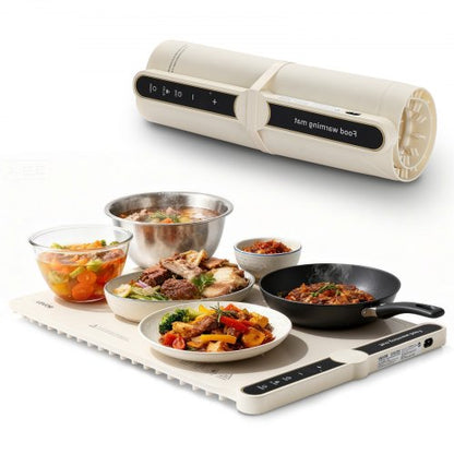 Electric Warming Tray, Food Warming Mat for Buffet, Rollable & Portable Silicone Food Warmer with 9 Adjustable Temperature Settings, Auto Shut-Off & Child Lock, Ideal for Parties, Catering