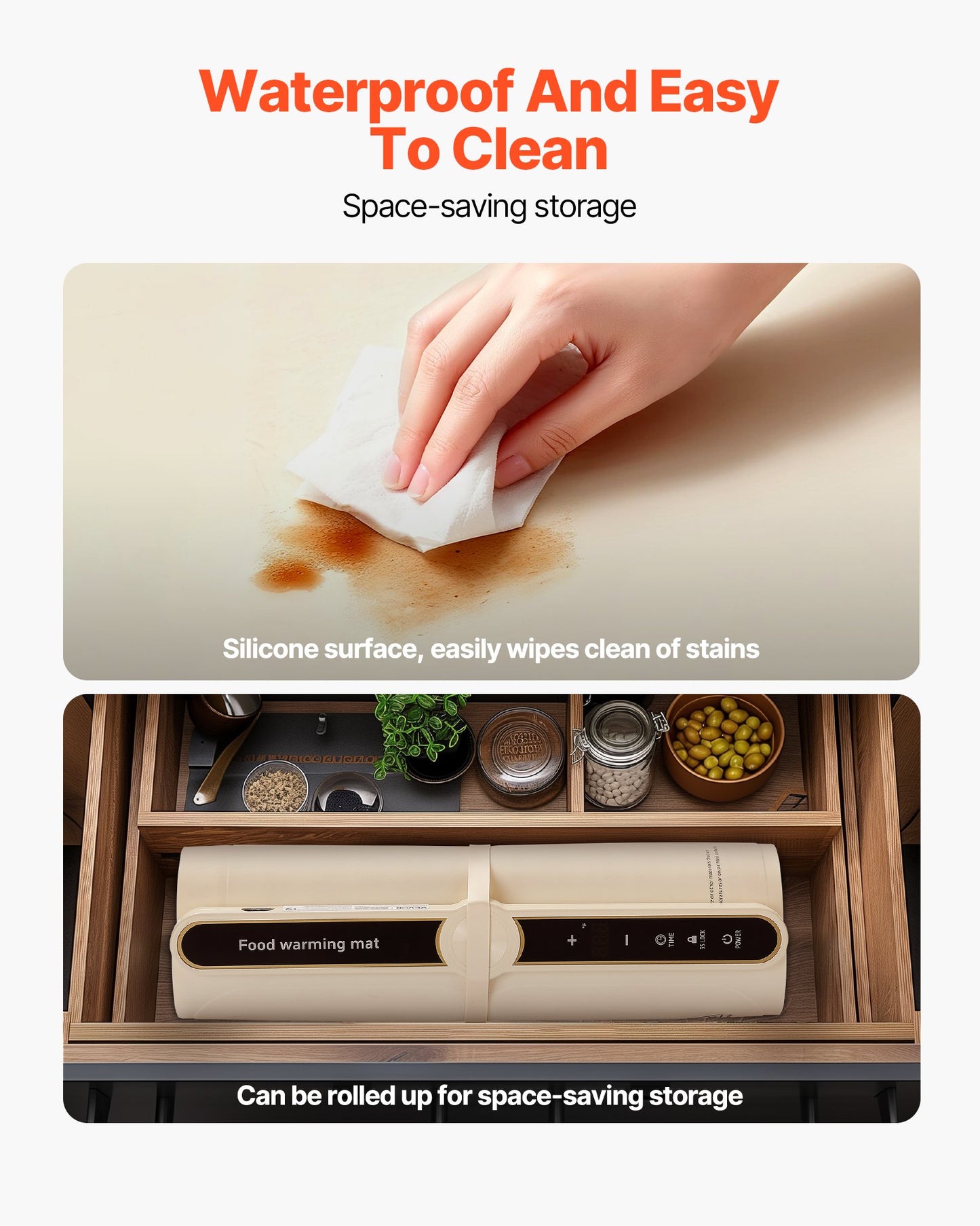 Electric Warming Tray, Food Warming Mat for Buffet, Rollable & Portable Silicone Food Warmer with 9 Adjustable Temperature Settings, Auto Shut-Off & Child Lock, Ideal for Parties, Catering