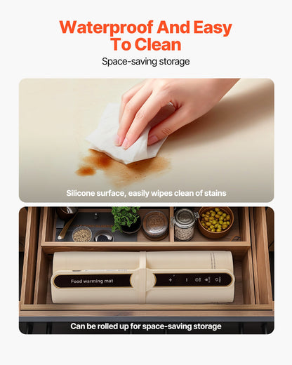 Electric Warming Tray, Food Warming Mat for Buffet, Rollable & Portable Silicone Food Warmer with 9 Adjustable Temperature Settings, Auto Shut-Off & Child Lock, Ideal for Parties, Catering