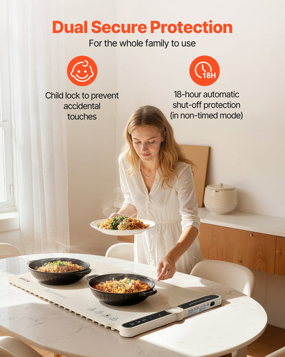 Electric Warming Tray, Food Warming Mat for Buffet, Rollable & Portable Silicone Food Warmer with 9 Adjustable Temperature Settings, Auto Shut-Off & Child Lock, Ideal for Parties, Catering