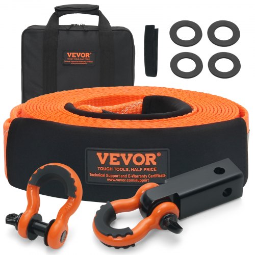 Polyester Heavy Duty Tow Strap Recovery Kit 3" x 30 ft (MBS-36,000 lbs) Winch Strap, Triple Reinforced Loop, Snatch Strap + 2" Shackle Hitch Receiver + 3/4" D-Ring Shackles (2PCS) + Storage Bag