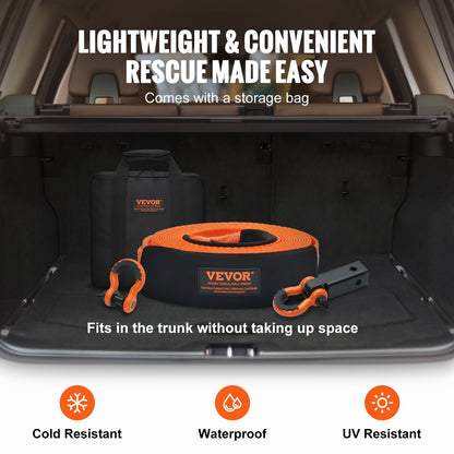 Polyester Heavy Duty Drag Strap Recovery Kit 3" x 30 ft (MBS-36,000 lbs) Winch Strap, Triple Reinforced Loop, Snatch Strap + 2" Shackle Hitch Receiver + 3/4" D-Ring Shackles (2PCS) + Storage Bag