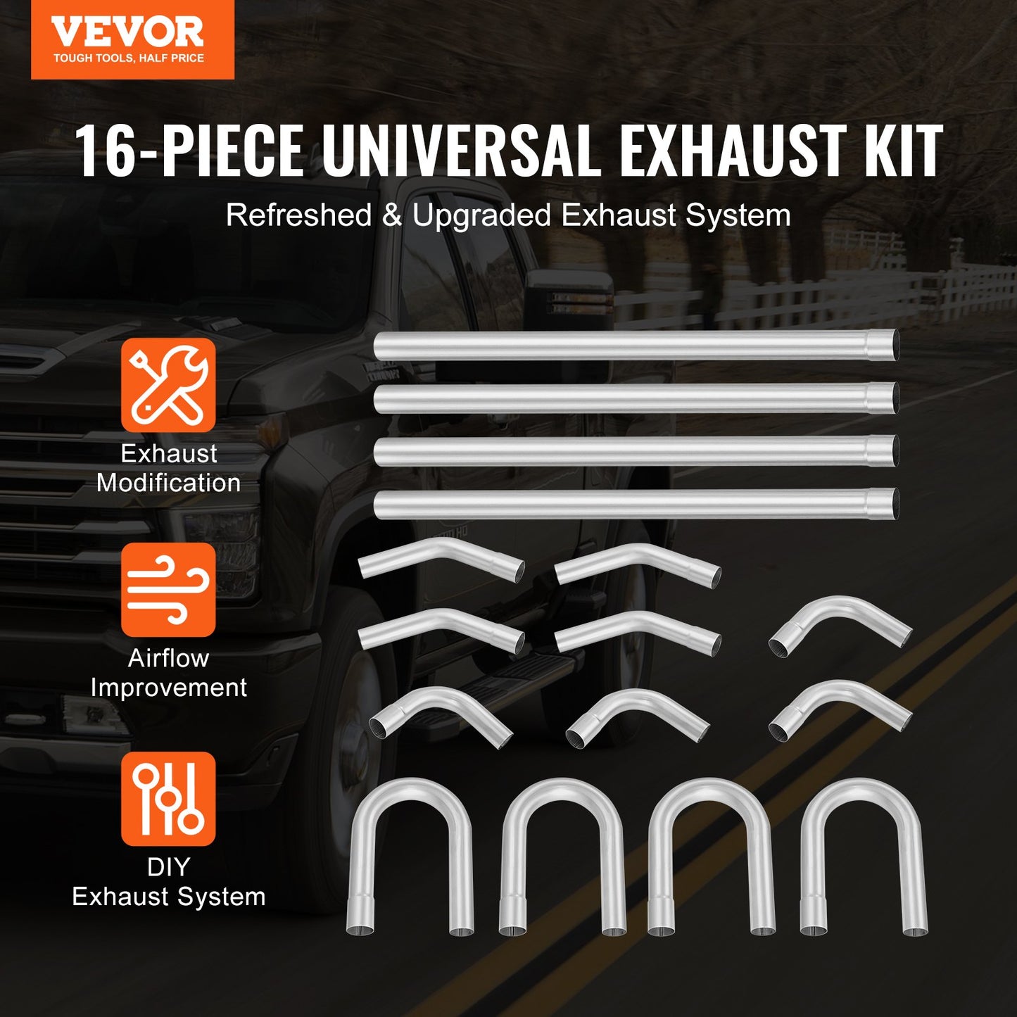 DIY Universal Exhaust Kit 16 Piece Exhaust Pipe Kit with Slip-Fit Joint