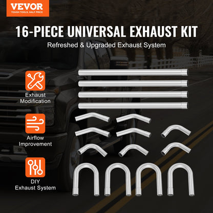DIY Universal Exhaust Kit 16 Piece Exhaust Pipe Kit with Slip-Fit Joint