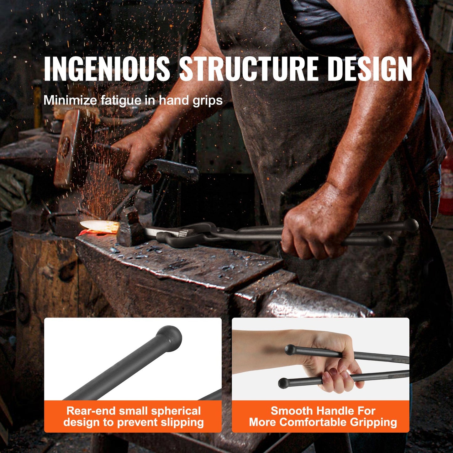 Schmiedezange, 18-Zoll-V-Bit-Bolzenzange, Schmiedezange aus Kohlenstoffstahl mit A3-Stahlnieten, für lange, unregelmäßige und stachelförmige Schmiedestücke, für Anfänger und erfahrene Schmiede und Klingenschmiede