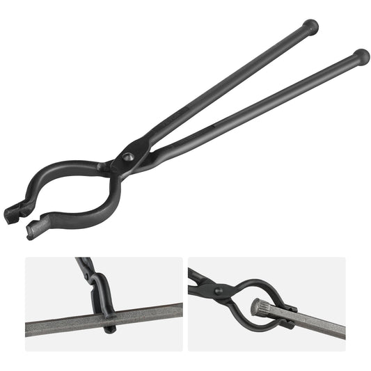 Blacksmith Tongs, 18” V-Bit Bolt Tongs, Carbon Steel Forging Tongs with A3 Steel Rivets, for Long, Irregular and Spike-Shaped Forgings, for Beginners and Experienced Blacksmiths and Bladesmiths