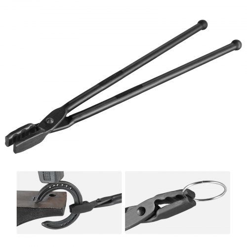 Blacksmith Tongs, 18” Wolf Jaw Tongs, Carbon Steel Forge Tongs with A3 Steel Rivets, for Horseshoes, Curved Shapes, Block Forgings, for Beginner and Seasoned Blacksmiths and Bladesmiths