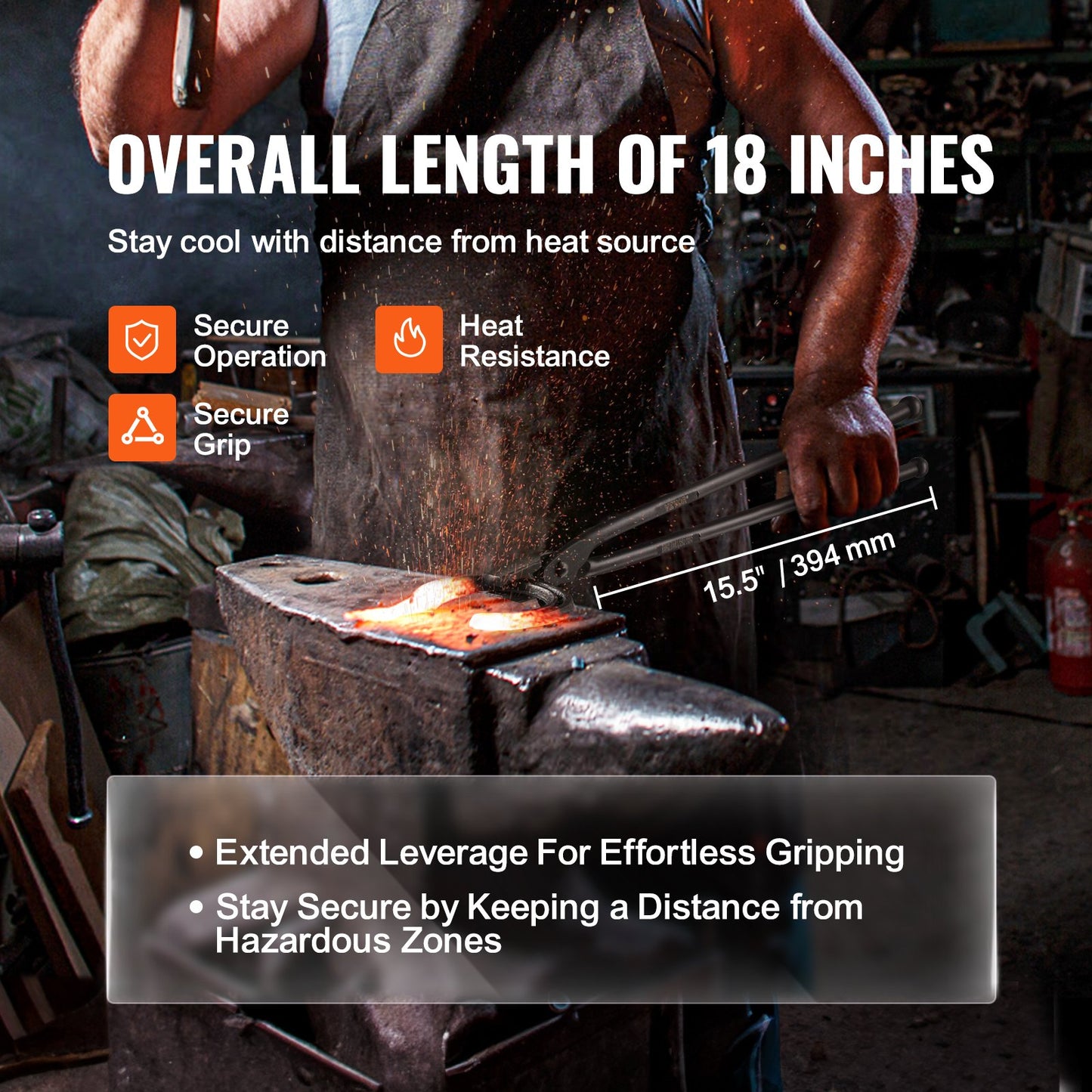 Schmiedezange, 18-Zoll-Wolfsbackenzange, Schmiedezange aus Kohlenstoffstahl mit A3-Stahlnieten, für Hufeisen, gebogene Formen, Blockschmieden, für Anfänger und erfahrene Schmiede und Klingenschmiede