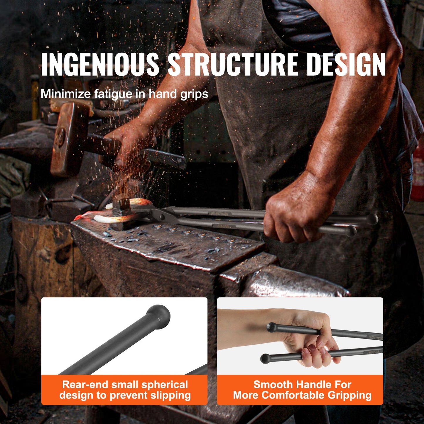 Schmiedezange, 18-Zoll-Wolfsbackenzange, Schmiedezange aus Kohlenstoffstahl mit A3-Stahlnieten, für Hufeisen, gebogene Formen, Blockschmieden, für Anfänger und erfahrene Schmiede und Klingenschmiede