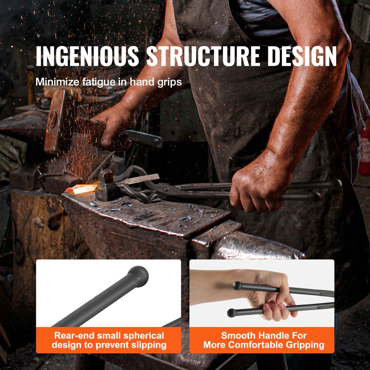 Smedtång, 18” Z V-bittång, smidestång i kolstål med A3 stålnitar, för knivblad, långa stycken, cirkulära smide, för nybörjare och erfarna smeder och bladsmeder