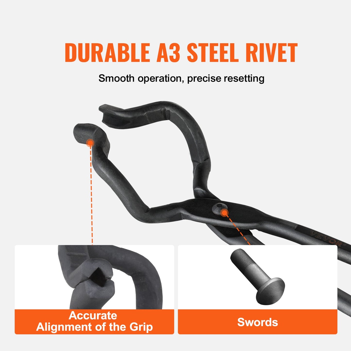 Smedtång, 18” Z V-bittång, smidestång i kolstål med A3 stålnitar, för knivblad, långa stycken, cirkulära smide, för nybörjare och erfarna smeder och bladsmeder