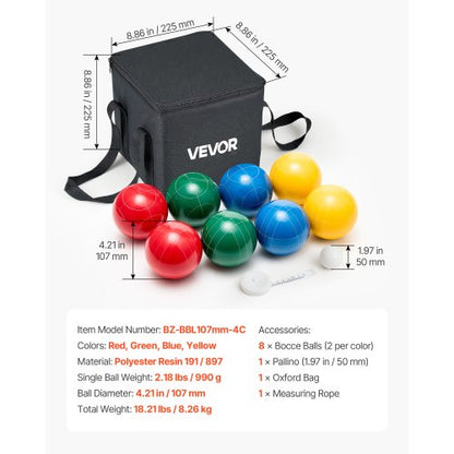 Boccia Ball Set Boccia Ball Game Set 107 mm 8 Resin Balls 4 Colors for the Beach | EU