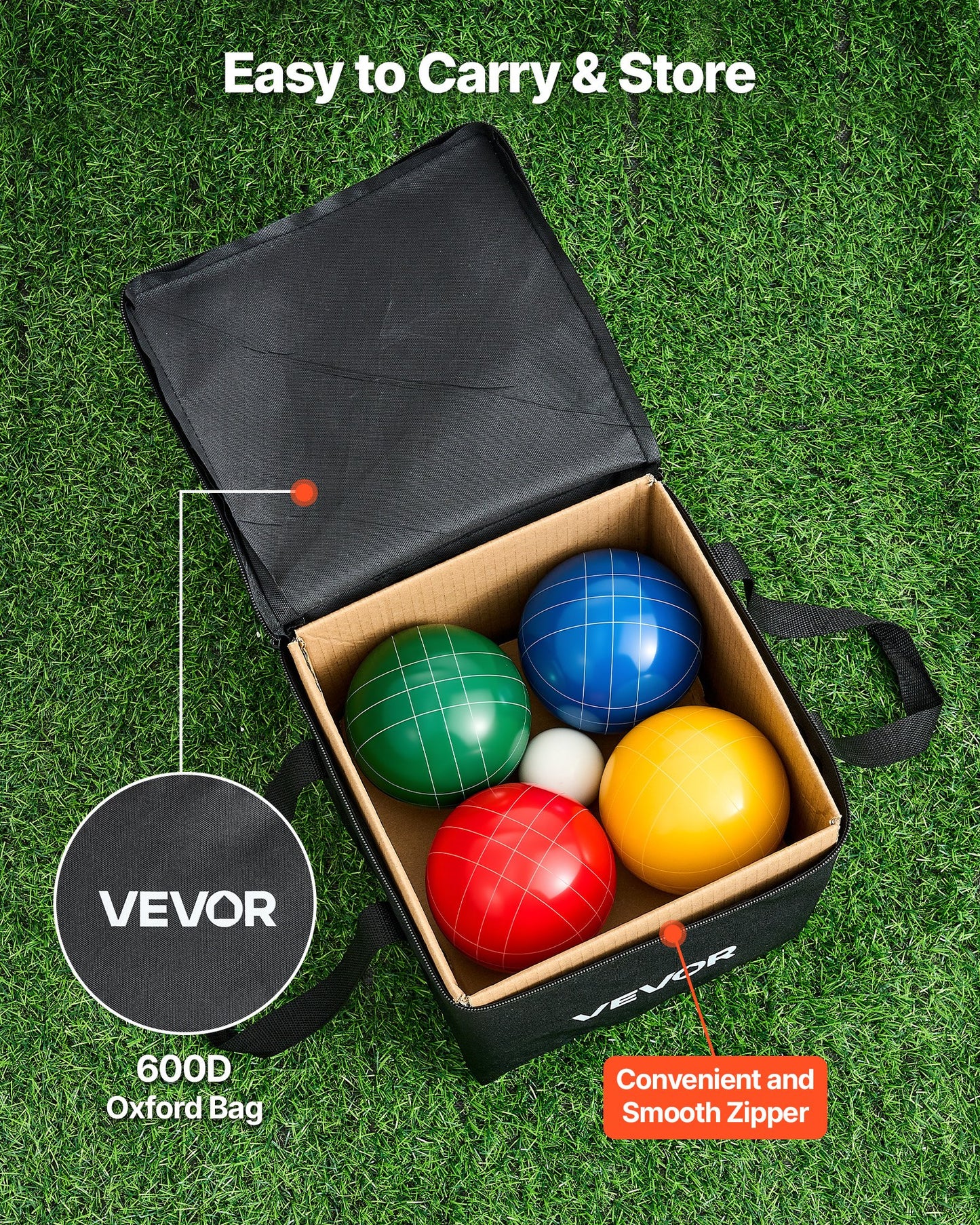 Bocce Ball Set, 107 mm, with 8 Resin Balls, Pallino, Carrying Bag and Measuring Rope, Red/Green/Blue/Yellow 4 Colors, for 2 to 8 Players, Bocce Ball Game Set for Beach, Lawn, Family Backyard