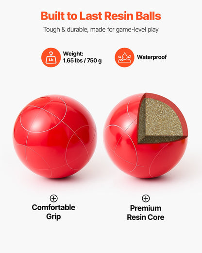 Bocce Ball Set, 90 mm, with 8 Resin Balls, Pallino, Carrying Bag and Measuring Rope, Red/Green/Blue/Yellow 4 Colors, for 2 to 8 Players, Bocce Ball Game Set for Beach, Lawn, Family Backyard