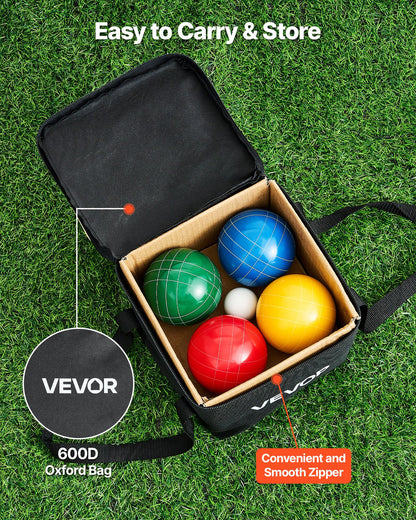 Bocce Ball Set, 90 mm, with 8 Resin Balls, Pallino, Carrying Bag and Measuring Rope, Red/Green/Blue/Yellow 4 Colors, for 2 to 8 Players, Bocce Ball Game Set for Beach, Lawn, Family Backyard