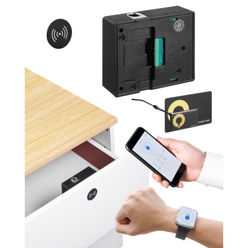 Electronic Cabinet Lock, 4-in-1, Smart Cabinet Lock with 3*AAA Accumulator, Easy-to-install Hidden Cabinet Lock with APP Smart Management, Fits for Various Wooden Cabinets
