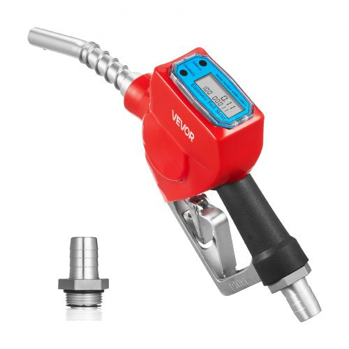 1 Inch Barb Digital Fuel Nozzle with Swivel, Max Flow Rate 12.6 GPM, Auto Shut Off Diesel Gas Pump Nozzle with 3/16 in (OD=20 mm) Spout & Digital Display, Used for Gasoline, Diesel, Kerosene Red