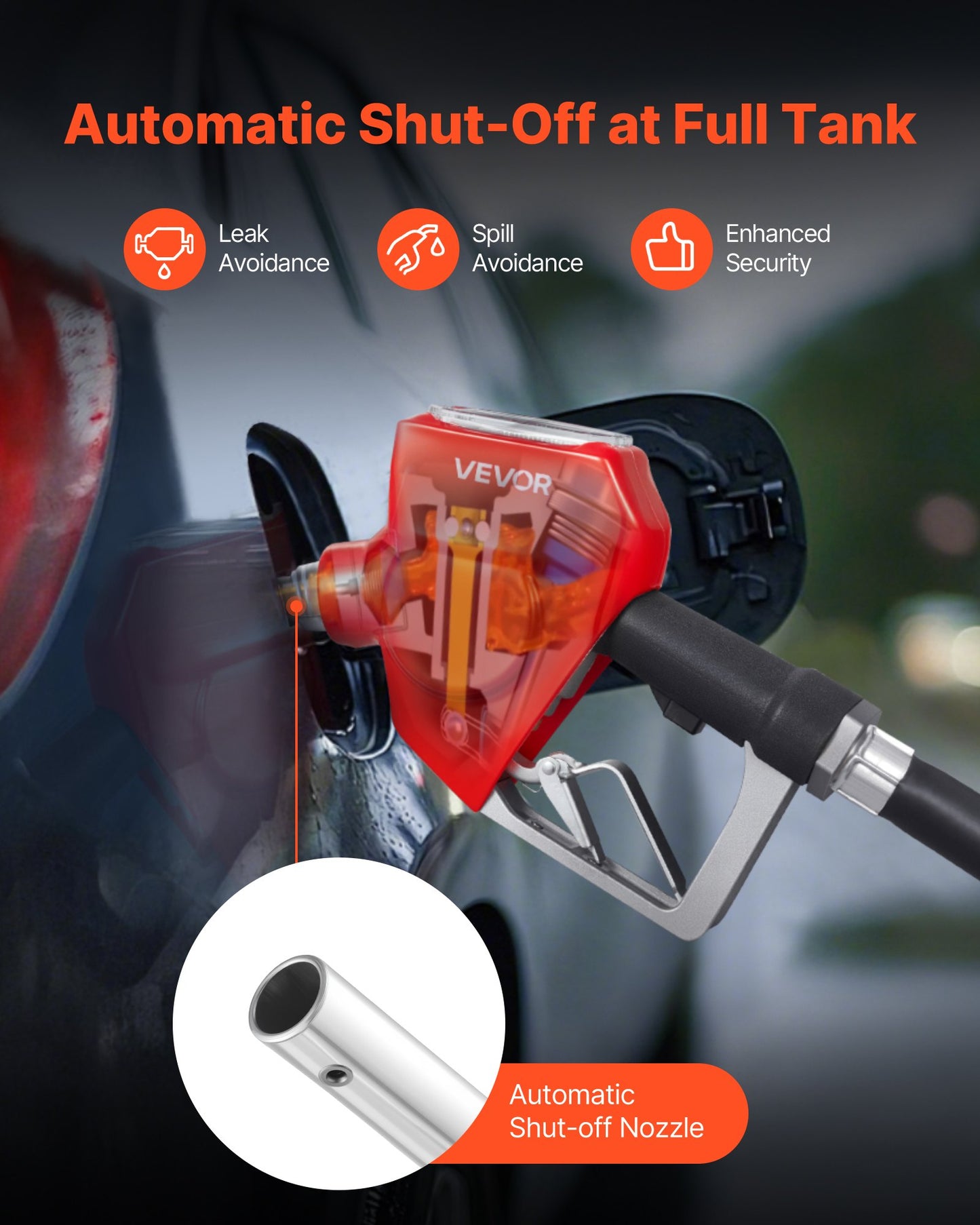 1 Inch Barb Digital Fuel Nozzle with Swivel, Max Flow Rate 12.6 GPM, Auto Shut Off Diesel Gas Pump Nozzle with 3/16 in (OD=20 mm) Spout & Digital Display, Used for Gasoline, Diesel, Kerosene Red