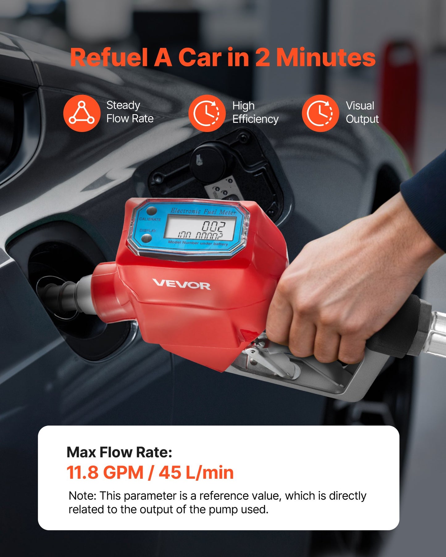 1 Inch Barb Digital Fuel Nozzle with Swivel, Max Flow Rate 12.6 GPM, Auto Shut Off Diesel Gas Pump Nozzle with 3/16 in (OD=20 mm) Spout & Digital Display, Used for Gasoline, Diesel, Kerosene Red