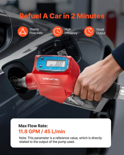 1 Inch Barb Digital Fuel Nozzle with Swivel, Max Flow Rate 12.6 GPM, Auto Shut Off Diesel Gas Pump Nozzle with 3/16 in (OD=20 mm) Spout & Digital Display, Used for Gasoline, Diesel, Kerosene Red