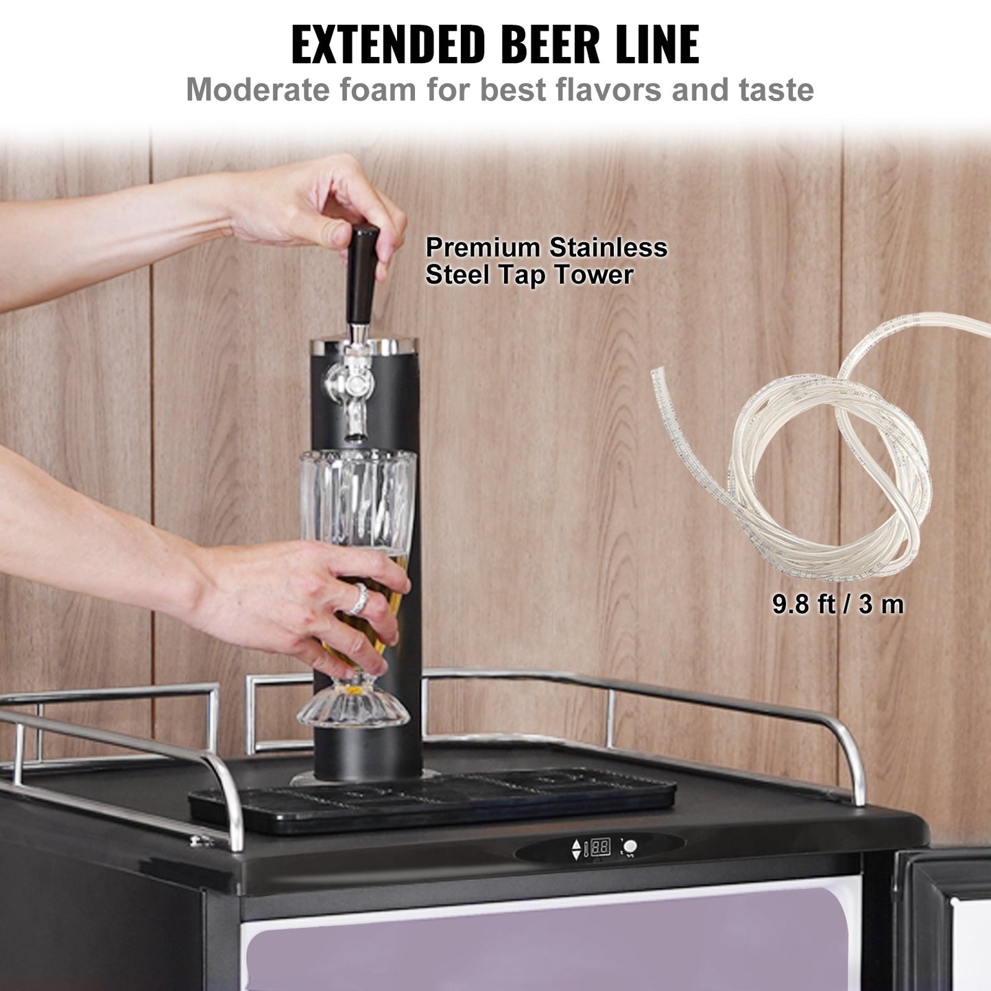Beer Kegerator, Single Tap Draft Beer Dispenser, Full Size Keg Refrigerator With Shelves, CO2 Cylinder, Drip Tray & Rail, 32°F- 75.2°F Temperature Control, Holds 1/6, 1/4, 1/2 Barrels, Silver