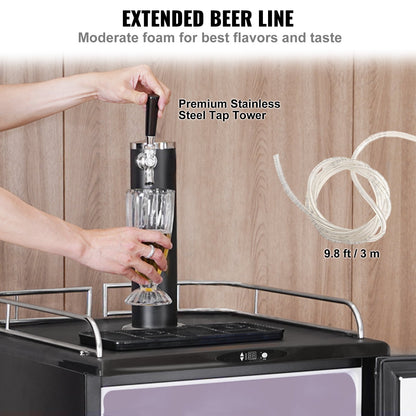 Beer Kegerator, Single Tap Draft Beer Dispenser, Full Size Keg Refrigerator With Shelves, CO2 Cylinder, Drip Tray & Rail, 32°F- 75.2°F Temperature Control, Holds 1/6, 1/4, 1/2 Barrels, Silver
