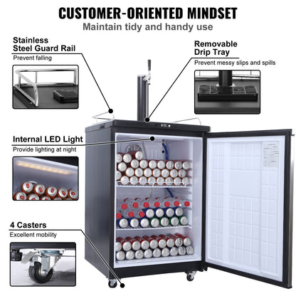 Beer Kegerator, Single Tap Draft Beer Dispenser, Full Size Keg Refrigerator With Shelves, CO2 Cylinder, Drip Tray & Rail, 32°F- 75.2°F Temperature Control, Holds 1/6, 1/4, 1/2 Barrels, Silver
