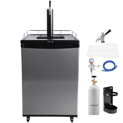 Beer Kegerator, Single Tap Draft Beer Dispenser, Full Size Keg Refrigerator With Shelves, CO2 Cylinder, Drip Tray & Rail, 32°F- 75.2°F Temperature Control, Holds 1/6, 1/4, 1/2 Barrels, Silver