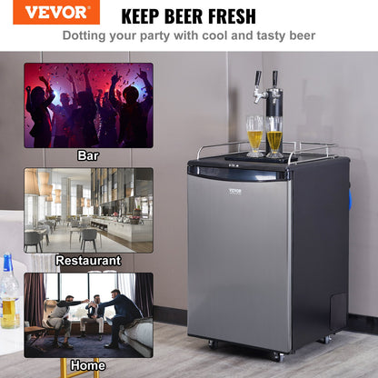 Beer Kegerator, Dual Tap Draft Beer Dispenser, Full Size Keg Refrigerator With Shelves, CO2 Cylinder, Drip Tray & Rail, 32°F- 75.2°F Temperature Control, Holds 1/6, 1/4, 1/2 Barrels, Black