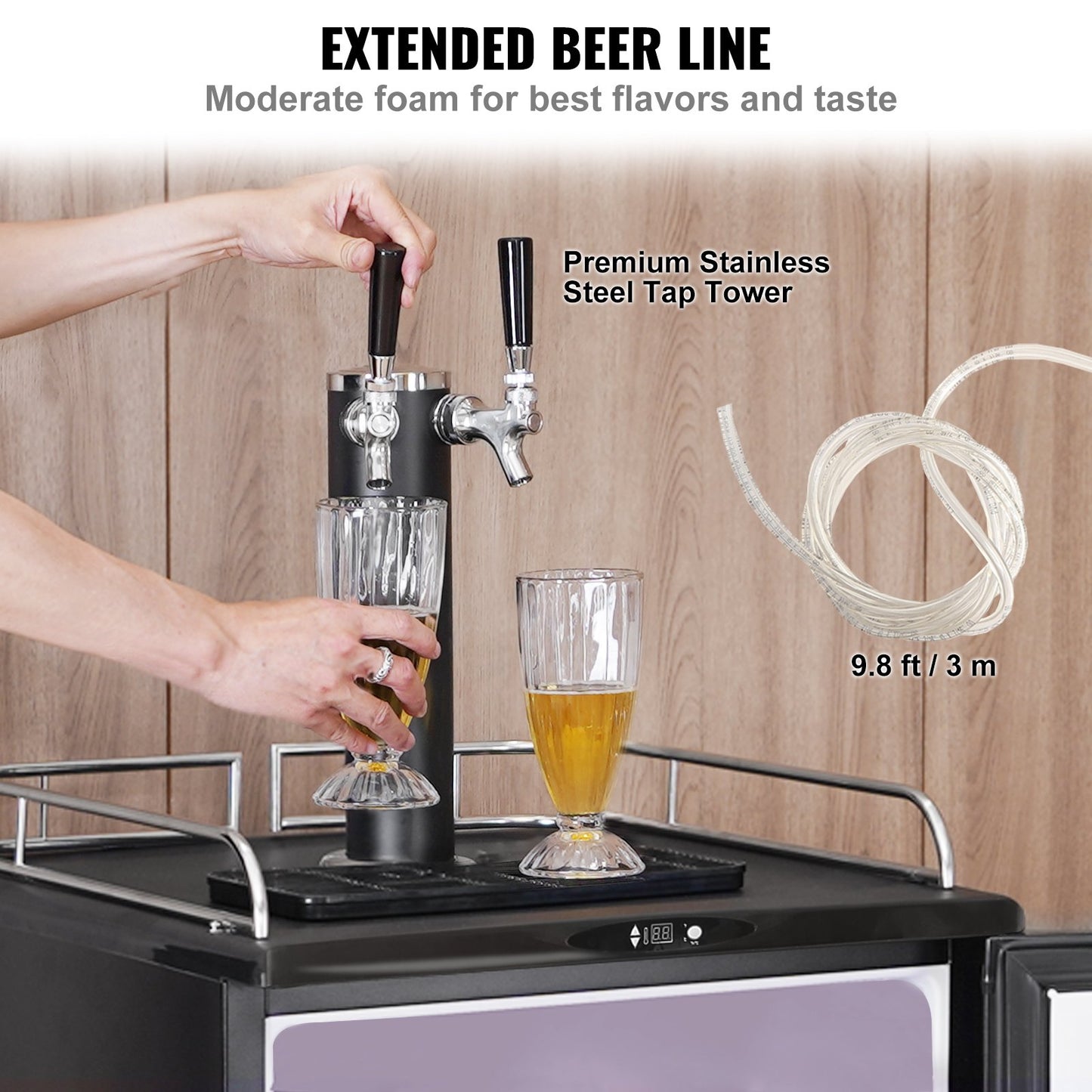 Beer Kegerator, Dual Tap Draft Beer Dispenser, Full Size Keg Refrigerator With Shelves, CO2 Cylinder, Drip Tray & Rail, 32°F- 75.2°F Temperature Control, Holds 1/6, 1/4, 1/2 Barrels, Black