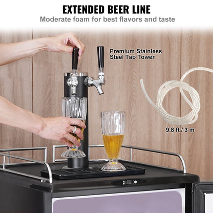 Beer Kegerator, Dual Tap Draft Beer Dispenser, Full Size Keg Refrigerator With Shelves, CO2 Cylinder, Drip Tray & Rail, 32°F- 75.2°F Temperature Control, Holds 1/6, 1/4, 1/2 Barrels, Black